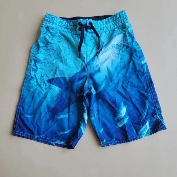 Boys Old Navy Aqua Blue Sharks Swim Trunks Shorts Size M (8) - Picture 1 of 10